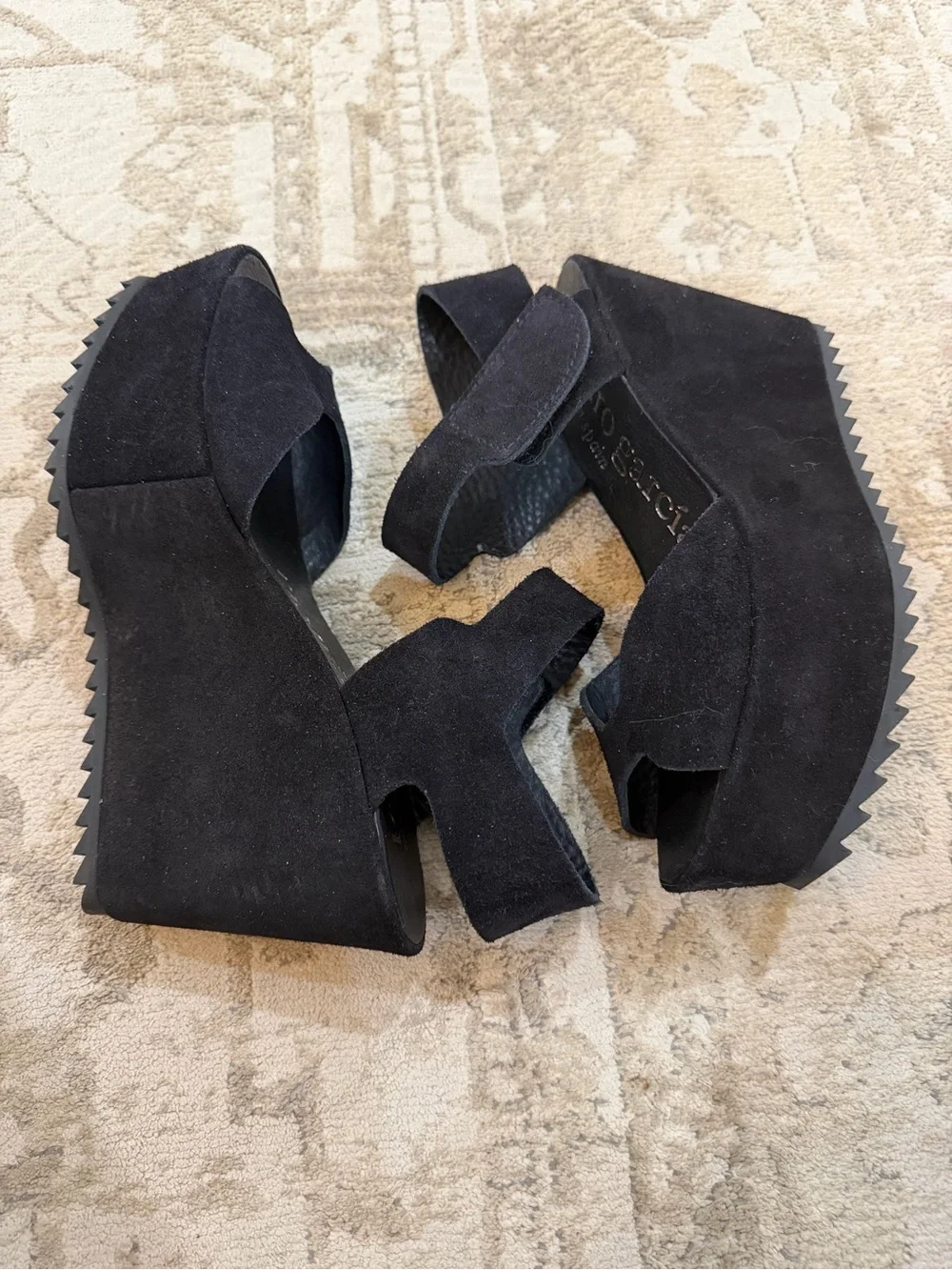Pedro Garcia Black Suede Platform Wedge Sandals